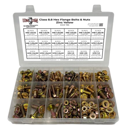 Boltsandnuts.Com Metric Class 8.8 Hex Flange Bolts & Lock Nuts Assortment - 268 PCS Assortment Kit #195
